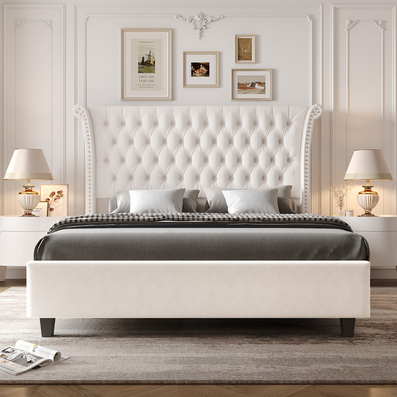 Willa Arlo Interiors Ellaville Upholstered Wingback Bed with Raised Headboard Reviews Wayfair